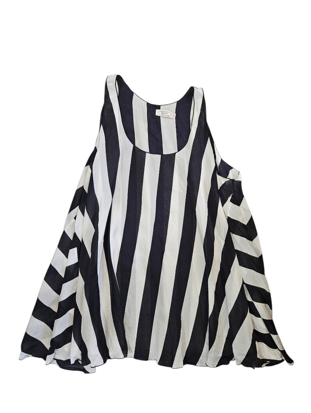 Victoria's Secret Y2K 100% Silk Black & White Striped Trapeze Flowy Top Size M